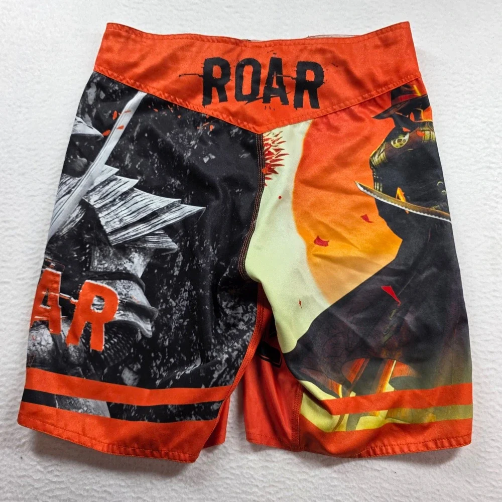 Roar MMA Fight Shorts Mens Size S 30-31 Orange Samurai Graphic Combat Training‎